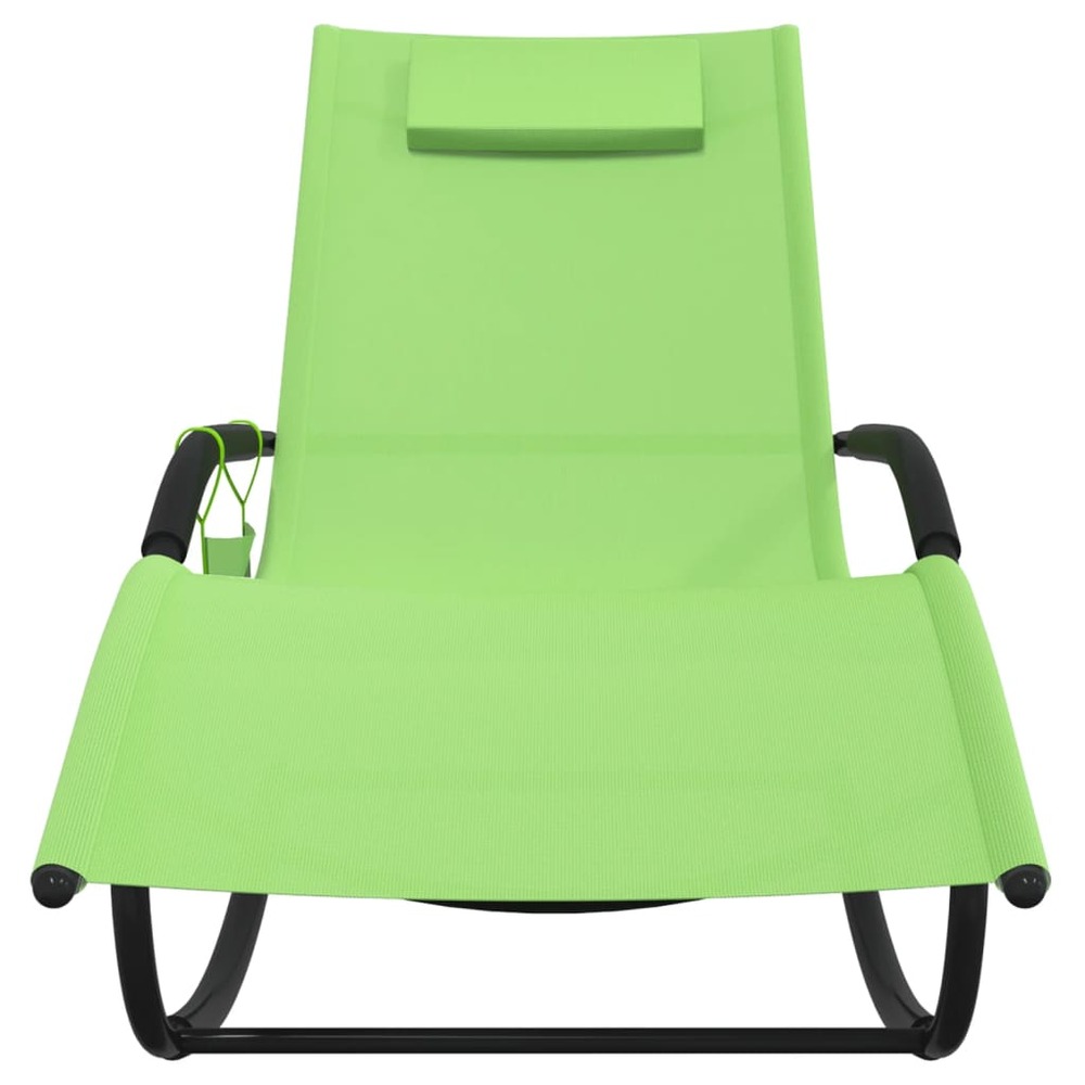 Transat chaise longue bain de soleil lit de jardin terrasse meuble d'extérieur à bascule acier et textilène vert