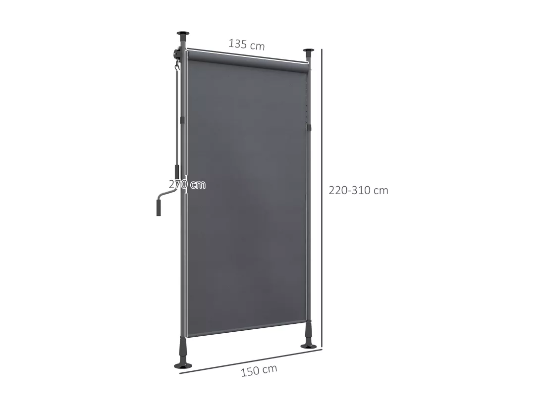 Store extérieur sur pied store manuel rétractable enroulable réglable dim. 1,5 x 2,2-3,1 m avec manivelle métal alu. polyester gris foncé