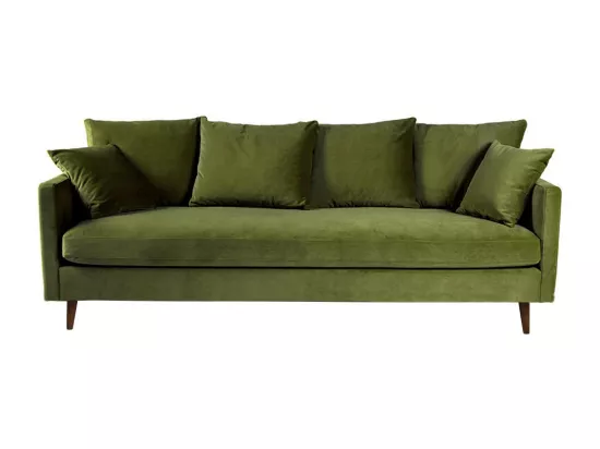 Villabon - Canapé convertible 4 places en velours pieds bois foncé - Vert olive