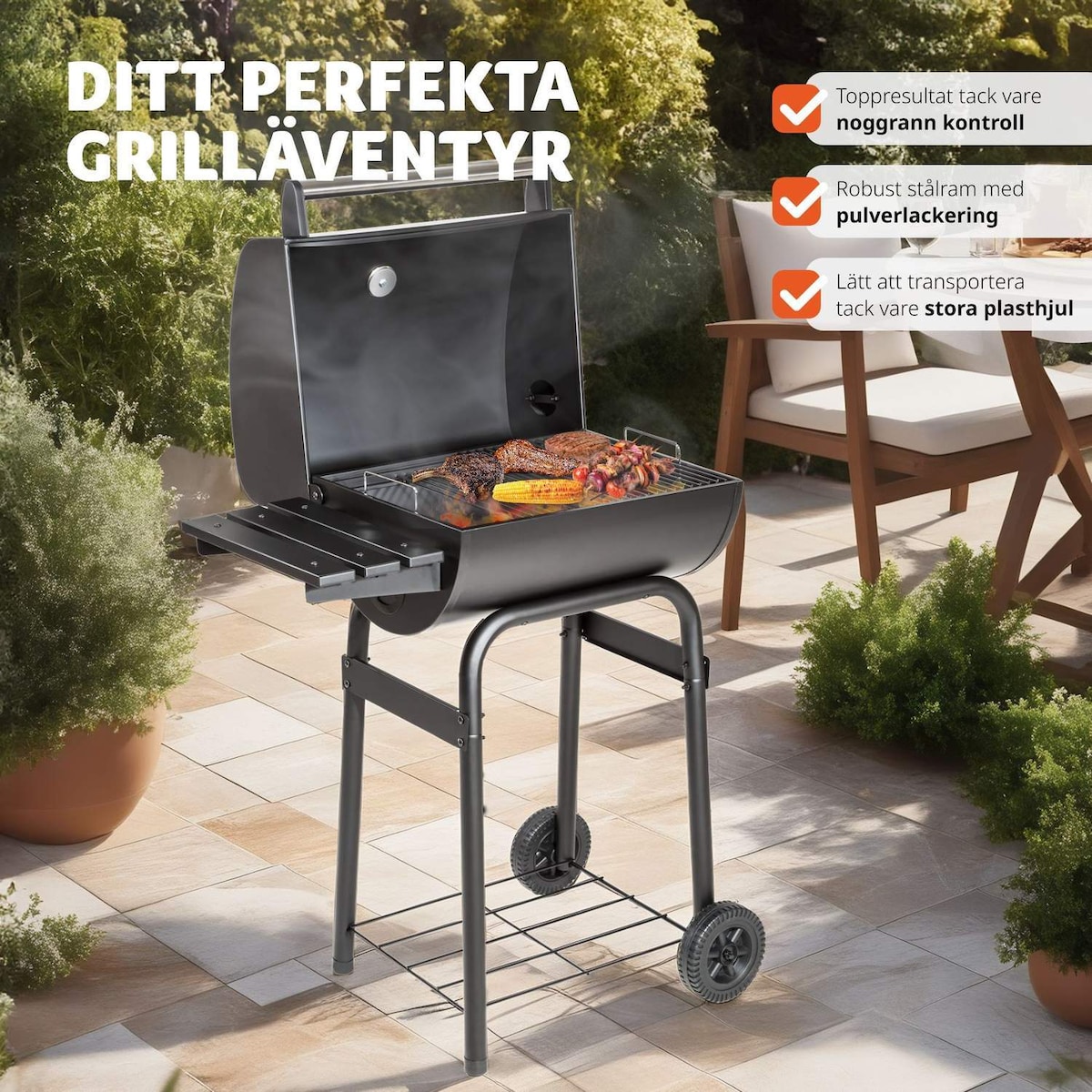 BBQ kullgrill av pulverlakkert metall - svart