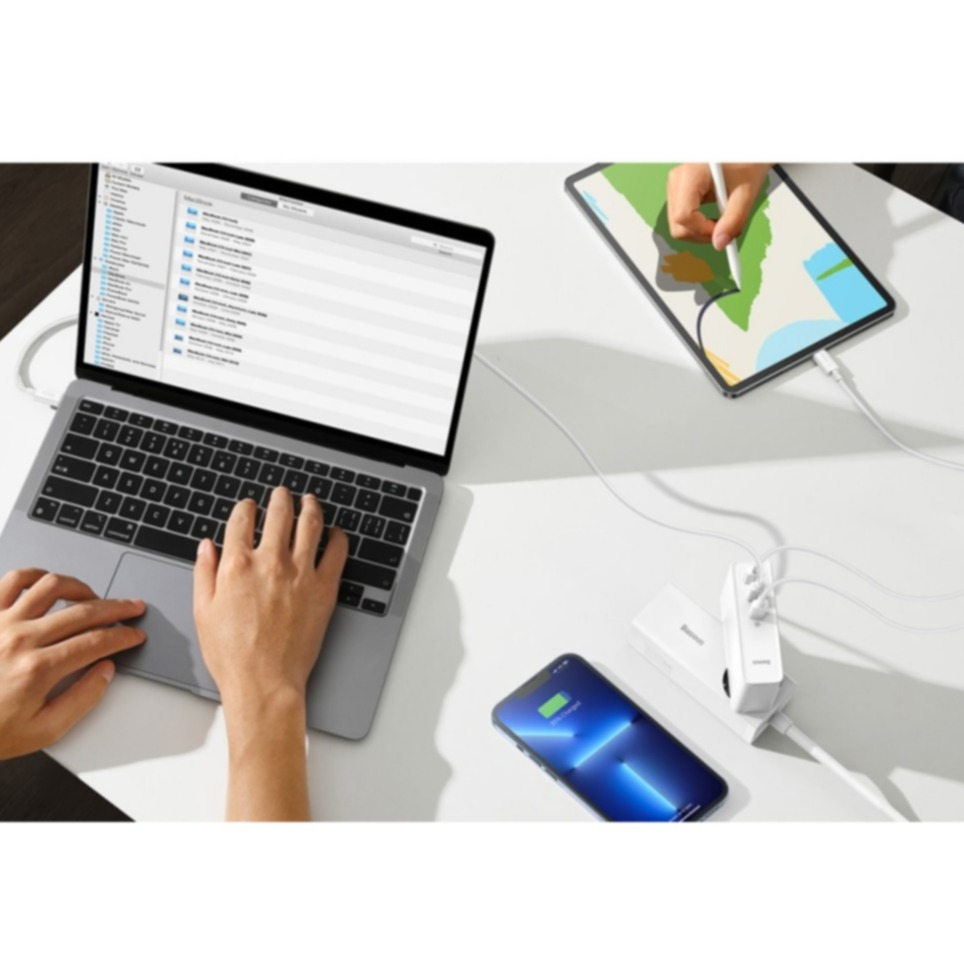 (140W) GaN5 Pro Dual USB C / USB A Ladegerät Quick Charge Netzteil inkl. USB C Ladekabel - Weiss