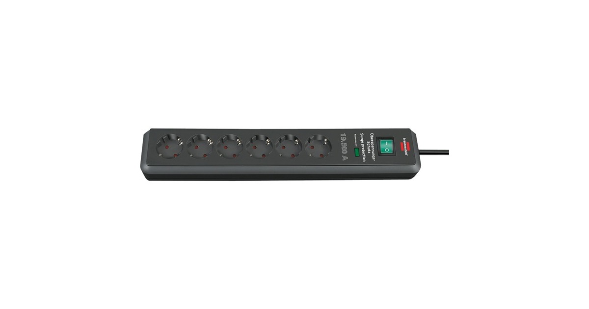 BrennenstuhlSecure-Tec 19.500A stekkerdoos met overspanningsbeveiliging 6-voudig stekkerdoos  (Antraciet, 2 meter)