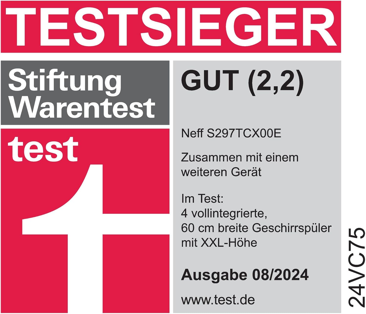 NEFF S297TCX00E, Stiftung Warentest Testsieger*, N 70 XXL-Smarter Geschirrspüler Vollintegriert 60 cm, Made in Germany, Besteckschublade, Zeolith für bessere Trocknung, Smart Start, Sensor Türoffnung