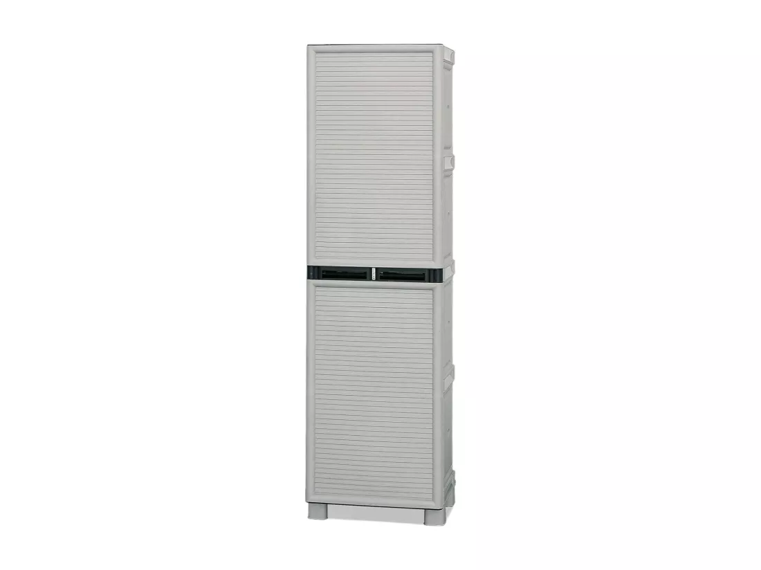 Armoire d'extérieur Liège, Mobilier d'extérieur, Armoire de buanderie polyvalente, 100% Made in Italy, Gris clair, 50x39h172 cm