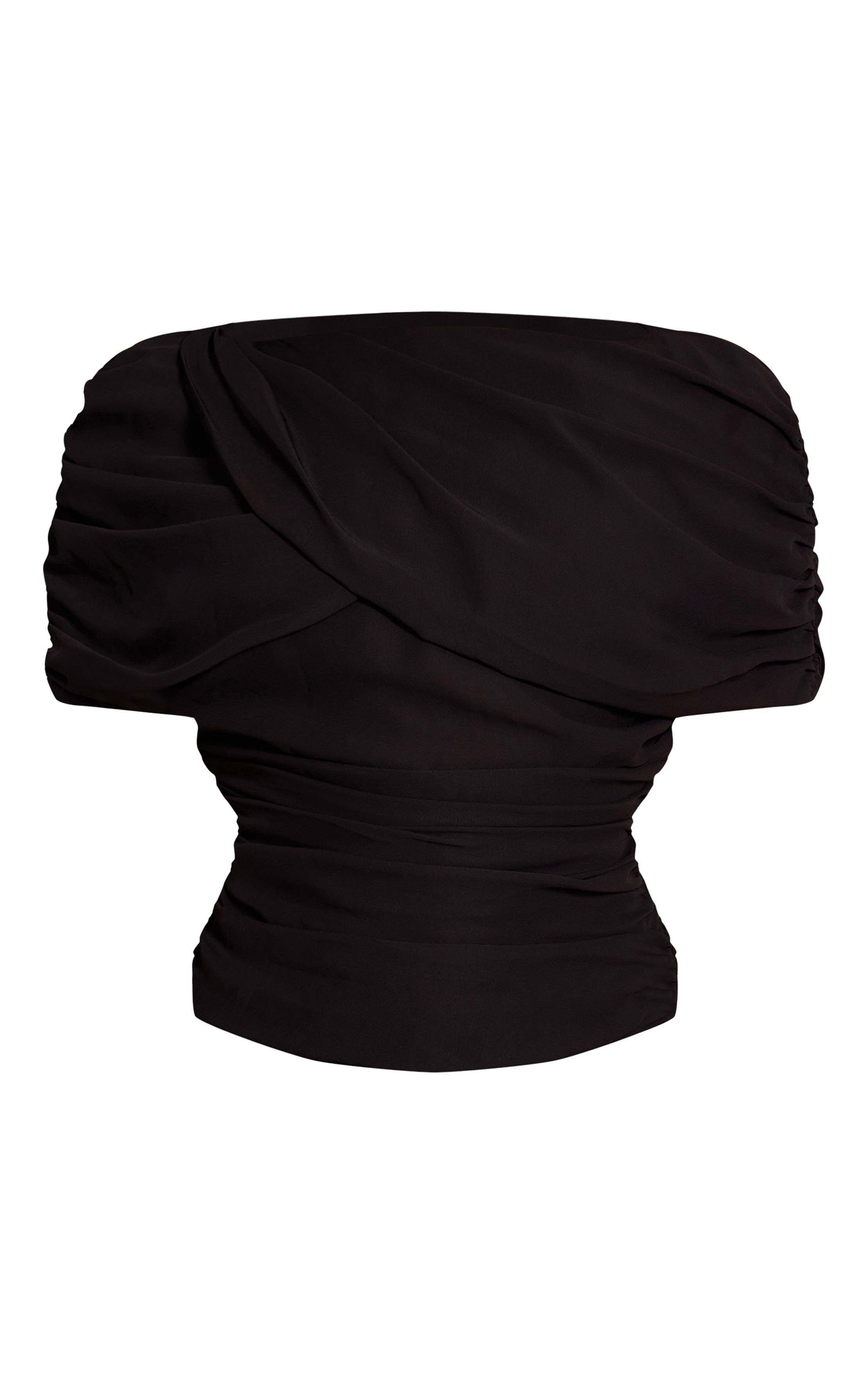 Noir Top Drapé En Mousseline