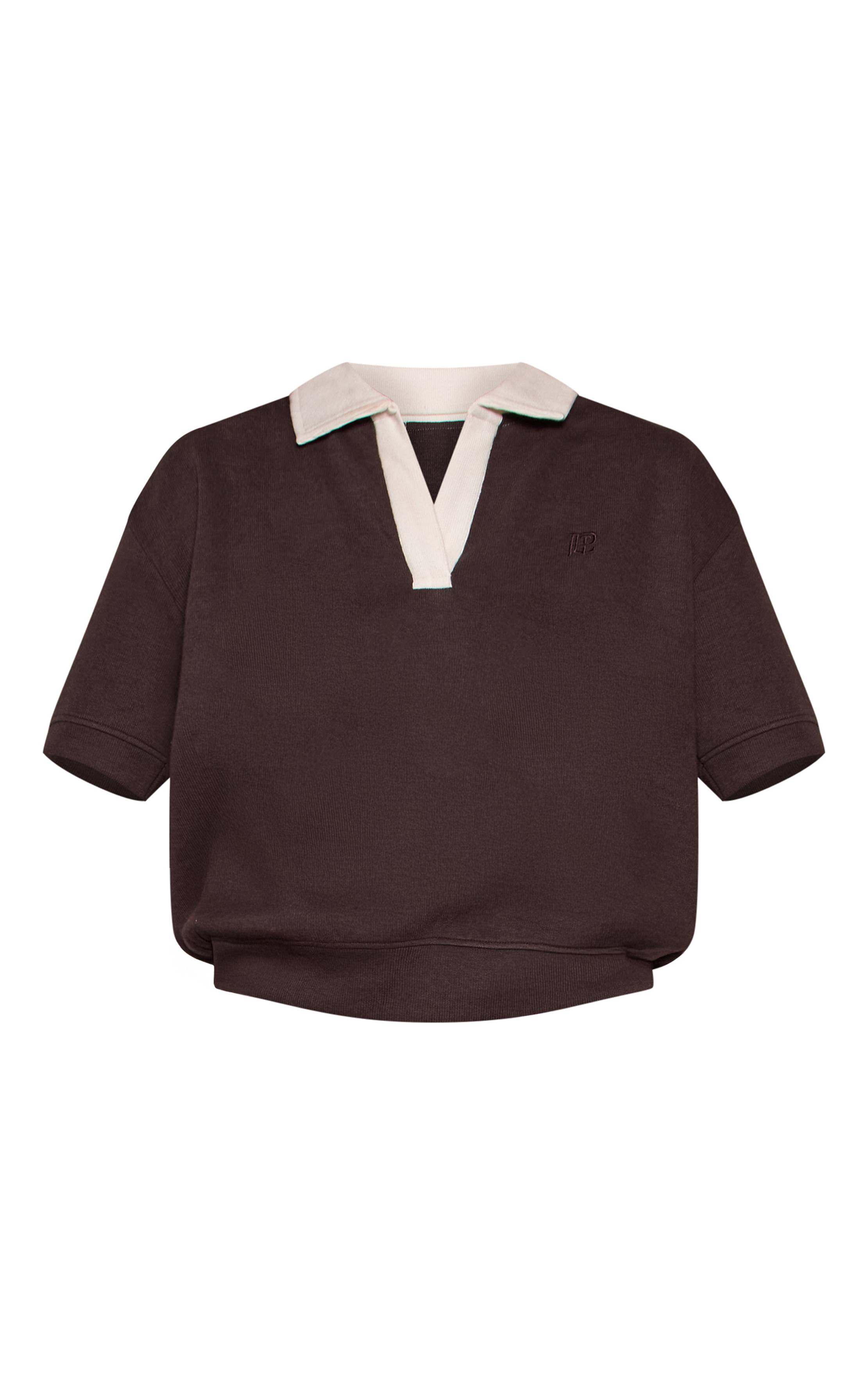 Marron Haut Polo À Col Avec Écusson Coordonné
