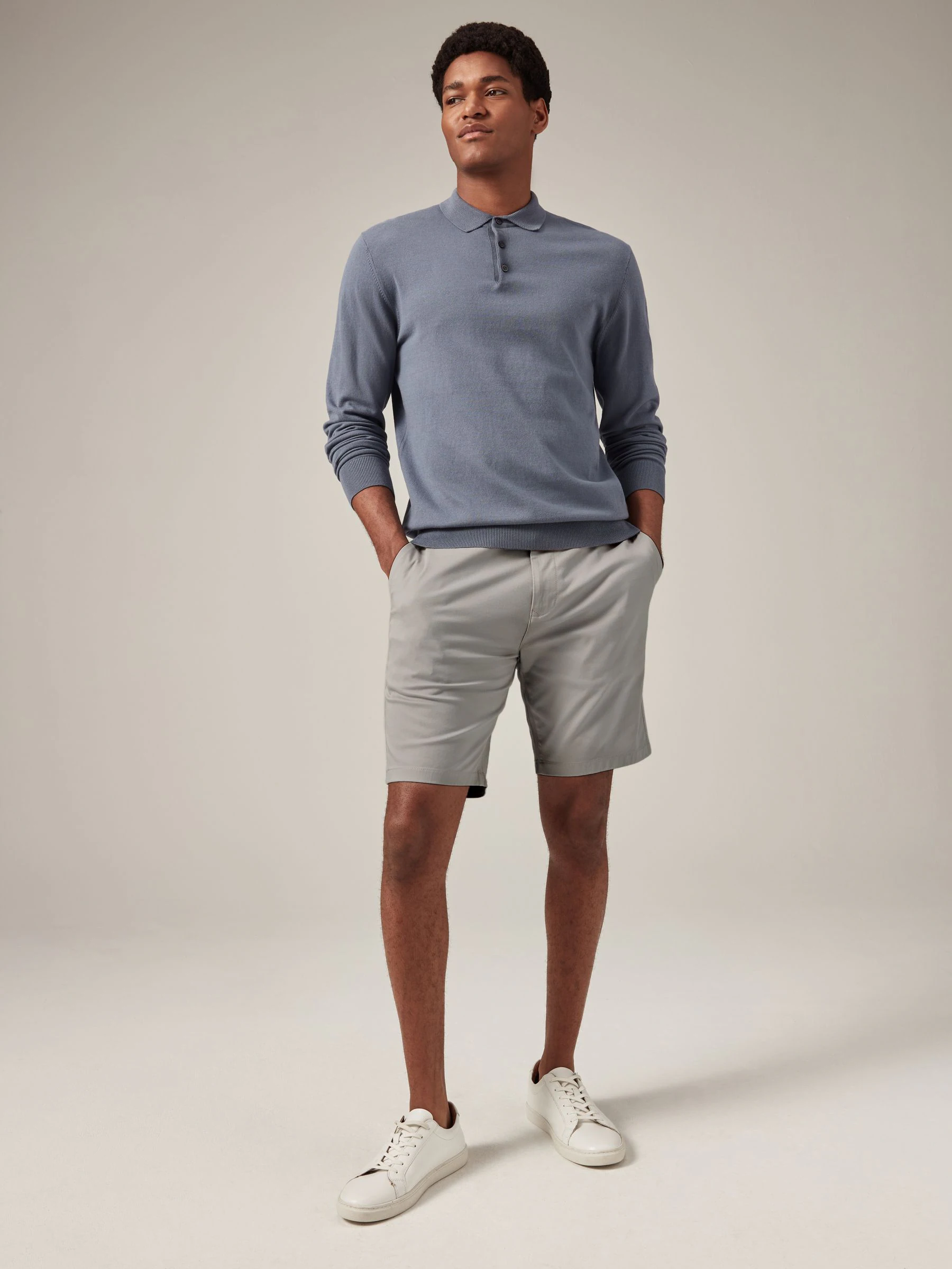 Lichtgrijs - Slim Fit - Chinoshort met stretch
