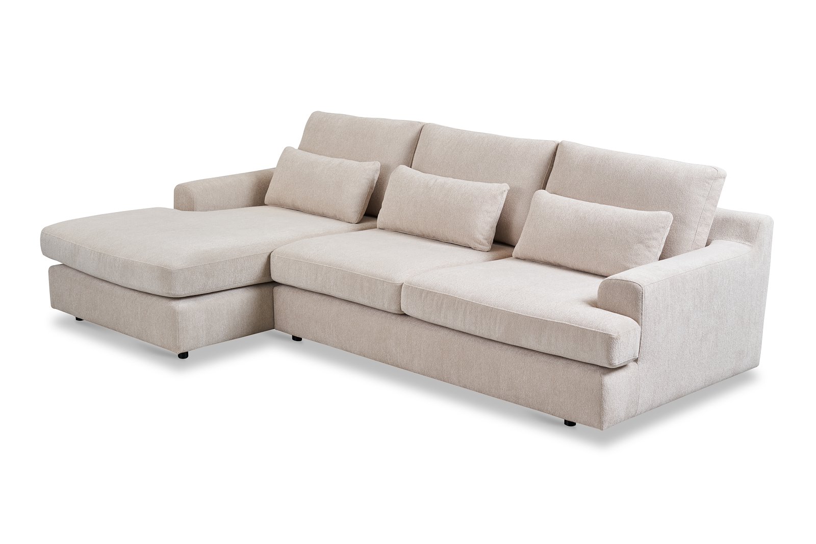 Roma Sofa 2,5-seter med sjeselong venstre. Tekstil Raven 24 Light Beige med sorte ben