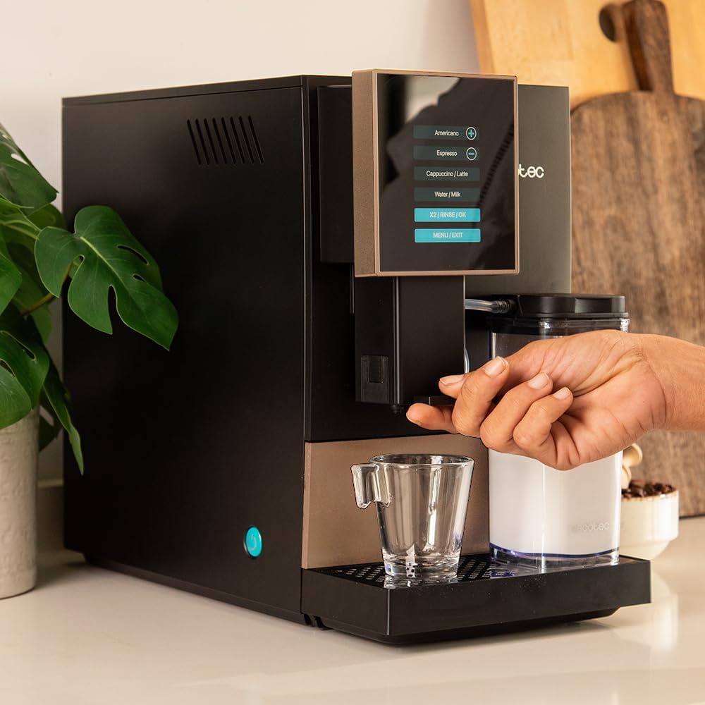 Cecotec Machine à Café Superautomatique Cremmaet Compactccino Black Silver, 19 bars, Réservoir à lait, Système Thermoblock, 5 niveaux de mouture, Réservoir à café 150g