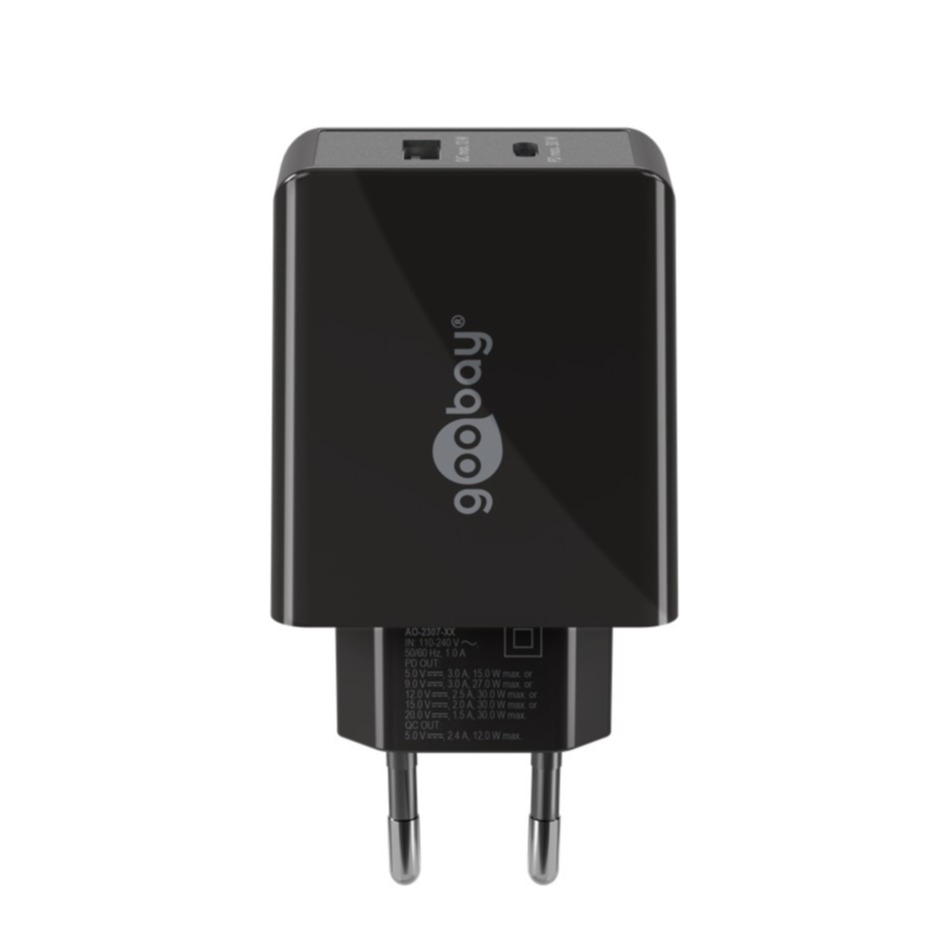 (30W/3A) USB A / USB C Ladegerät Netzteil Power Delivery / Quick Charge (61673) - Schwarz