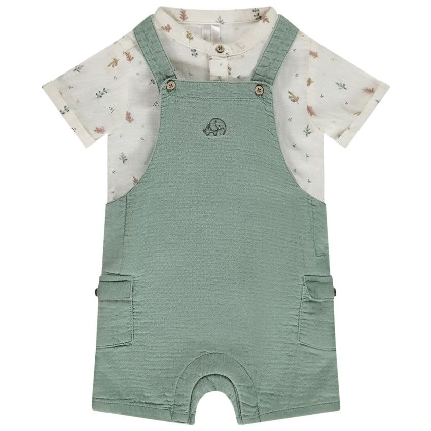 Ensemble 2 pièces avec salopette brodée pour bébé garçon - Ecru