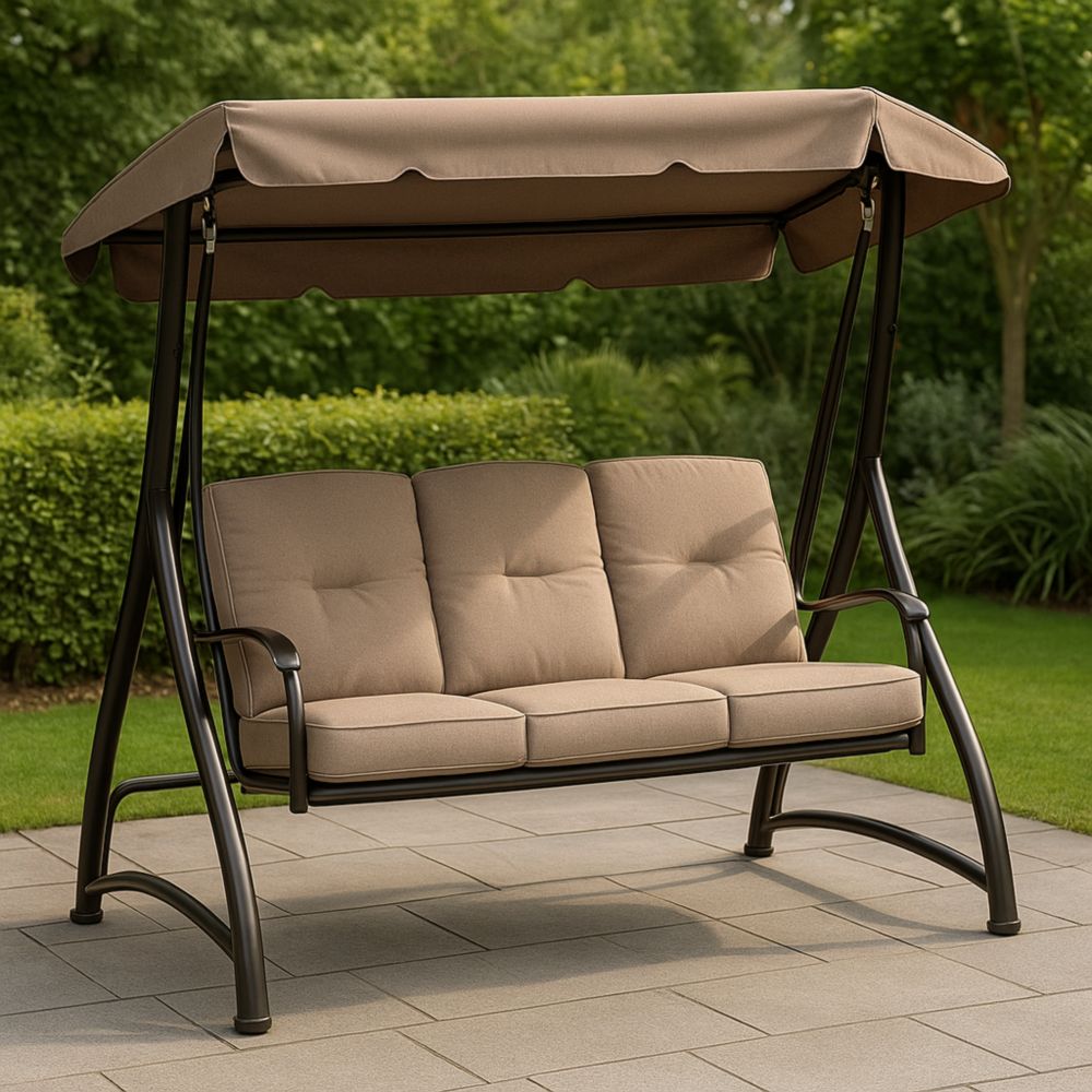 Garten-Schaukelbank Stahlrahmen Beige Polster 180x120x164 cm