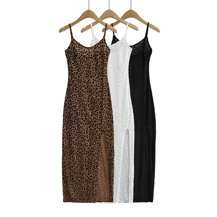 Sundine - Mini-bodyconjurk met spaghettibandjes en luipaardprint en split