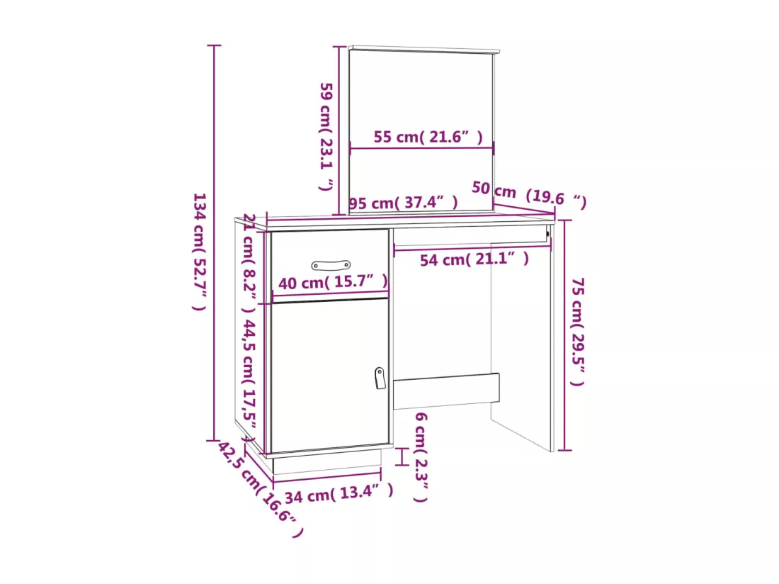 Coiffeuse Marron miel 95x50x134 cm Bois de pin massif