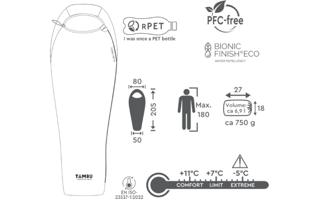 Tambu Tongi Mumienschlafsack Recyceltes Polyester Sommermodell