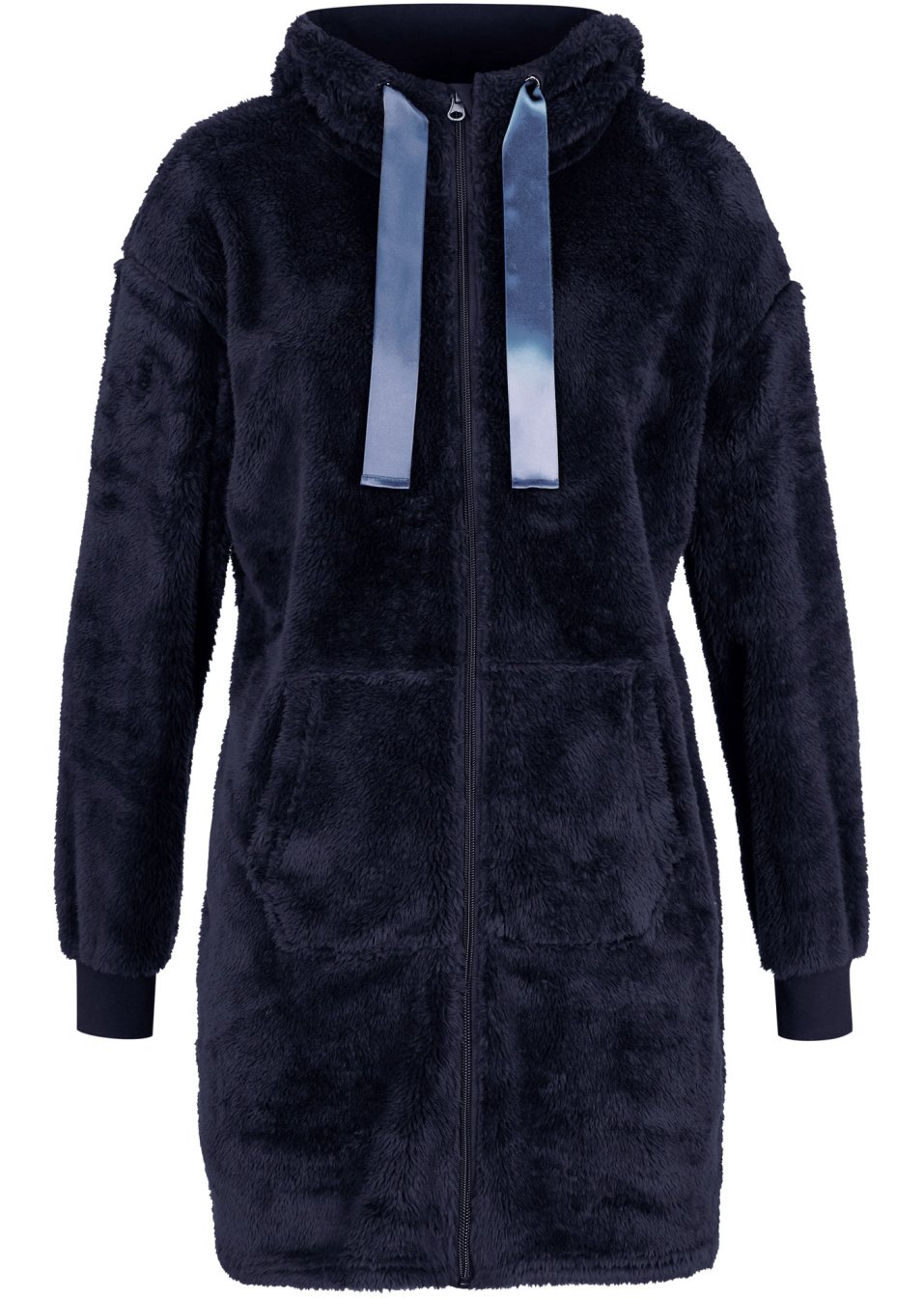 Veste longue en polaire à capuche, manches longues