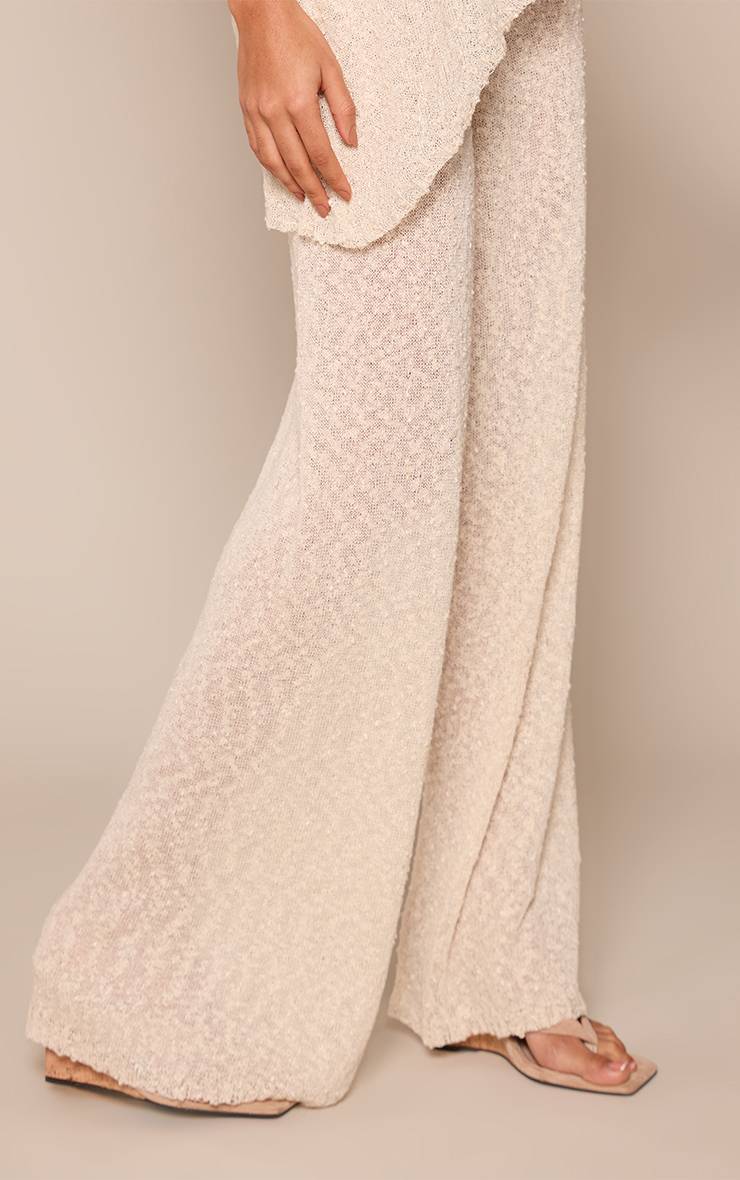 Beige Pantalon Large À Cordon De Serrage En Fil Bouclette