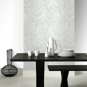Vliesbehang Palm wit-grijs 105964