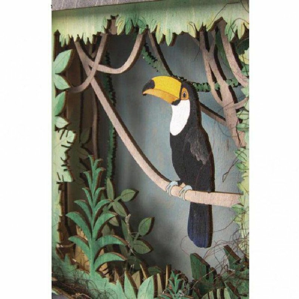 Cadre décoratif en bois à motif 3d - 24 x 24 x 6,5 cm - toucan
