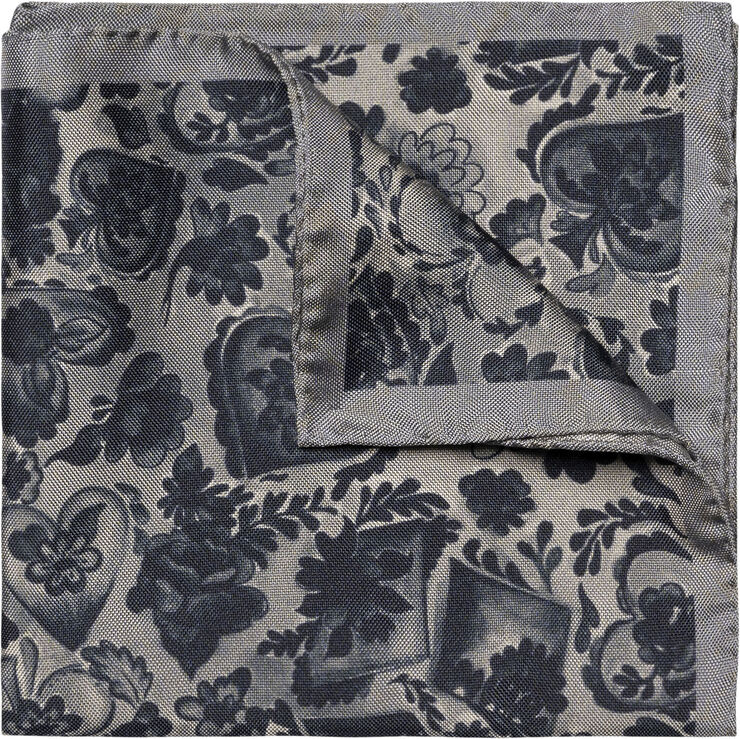 ETON Dark Blue Floral Silk Pocket Square Blå