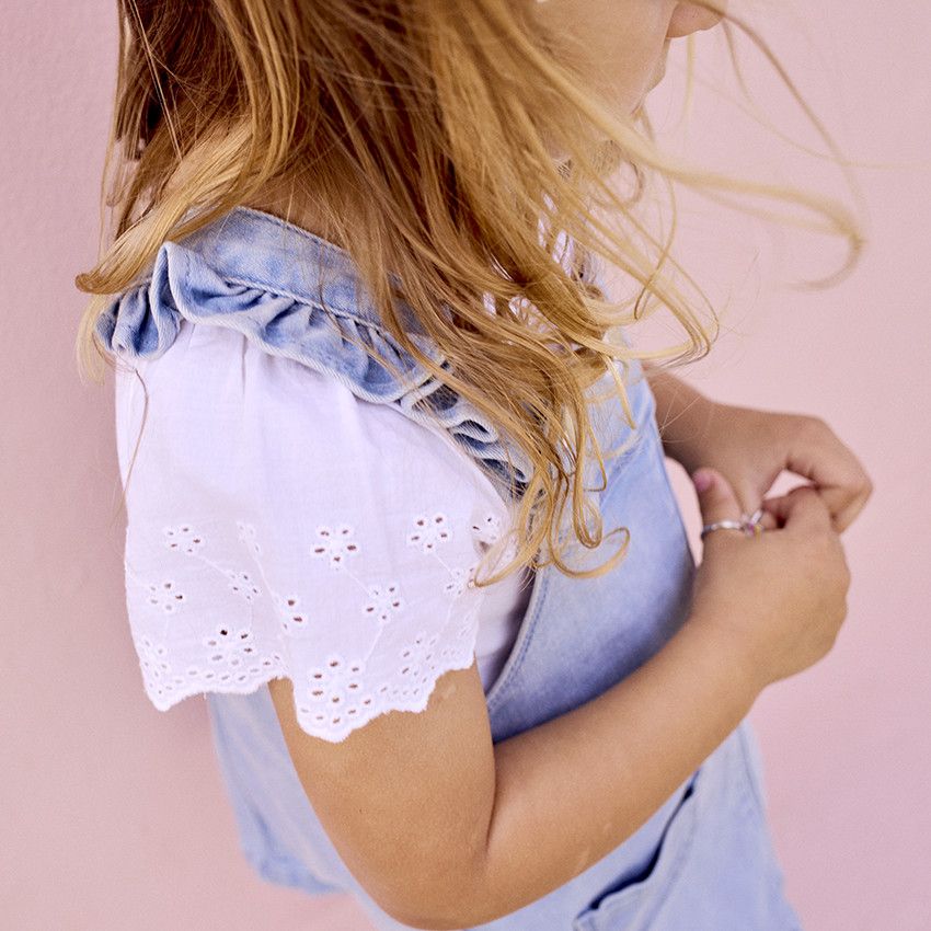 T-shirt manches courtes en broderie anglaise pour bébé fille - Blanc