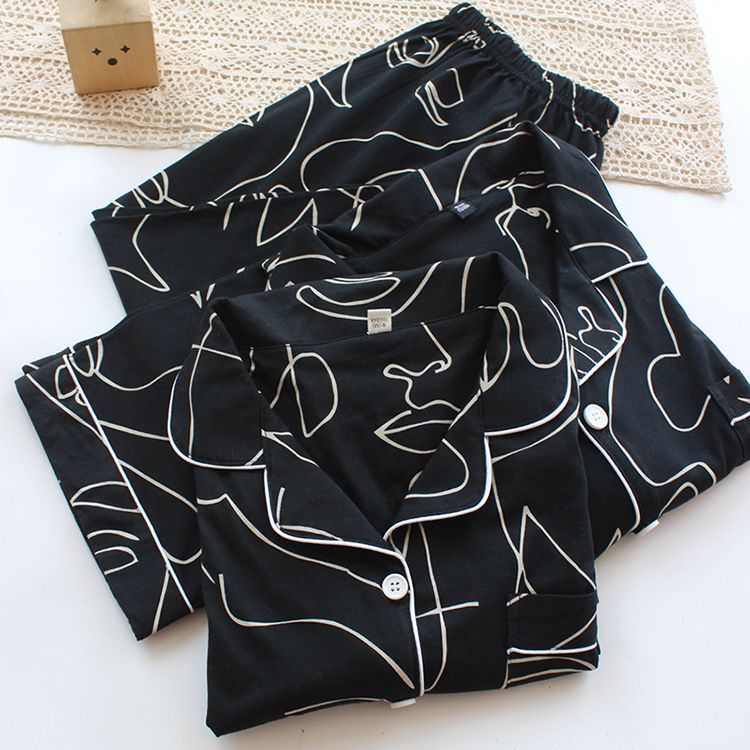 Dogini - Bijpassende pyjamaset voor koppels: top met lange mouwen en print + broek
