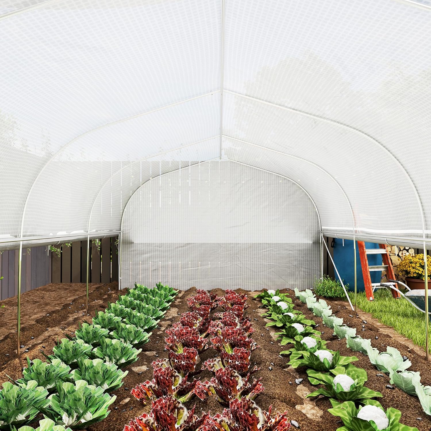 Outsunny Gewächshaus 6 x 3 x 2 m Foliengewächshaus mit 8 Fenster & Tür, Aufrollbar Seitenwänden, UV-beständiger Folientunnel Tomatenhaus mit verzinkten Stahlrahmen, Weiß