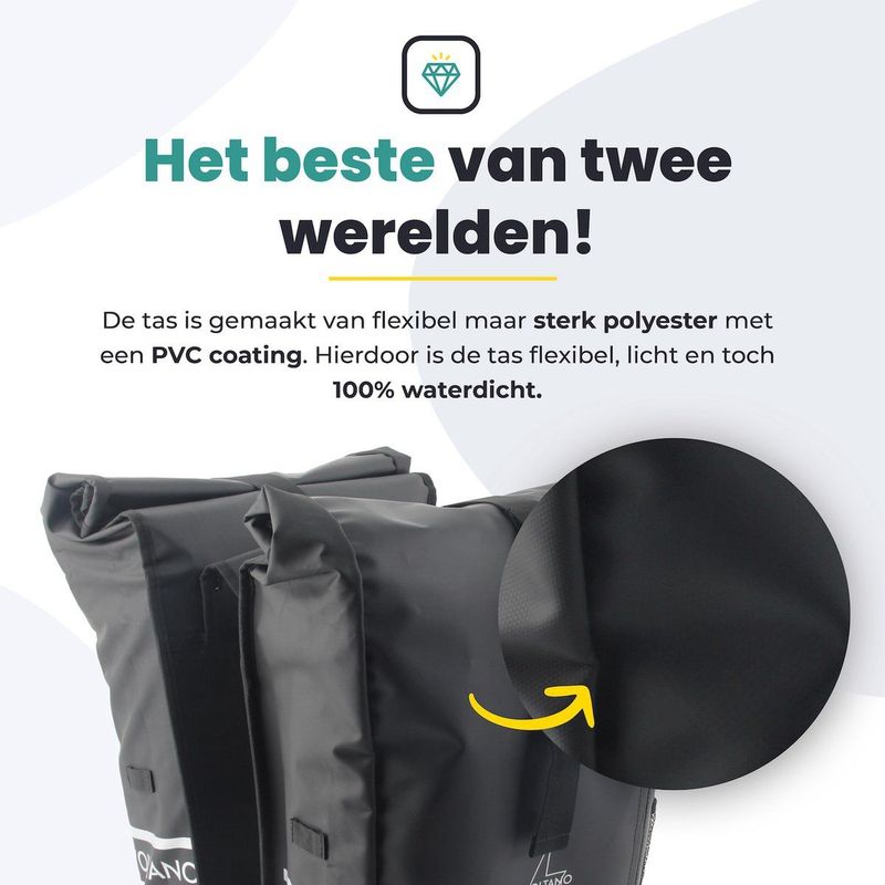 Voltano Dubbele Fietstas Rolltop - Zwart - 48 Liter - 100% Waterdicht - Fietstassen Electrische Fietsen
