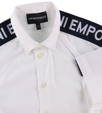 Emporio Armani Skjorte k/æ - Hvid/Navy m. Logostribe
