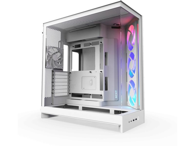 NZXT PC-Gehäuse H9 Flow RGB Weiss Hochwertiges ATX-Gehäuse mit optimiertem Airflow und integrierter RGB-Beleuchtung