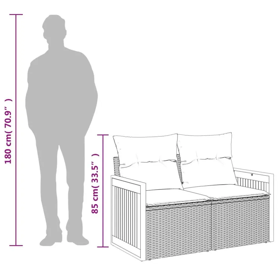 vidaXL - Tuinbank 2-zits - Zwart - Poly rattan - Met kussens