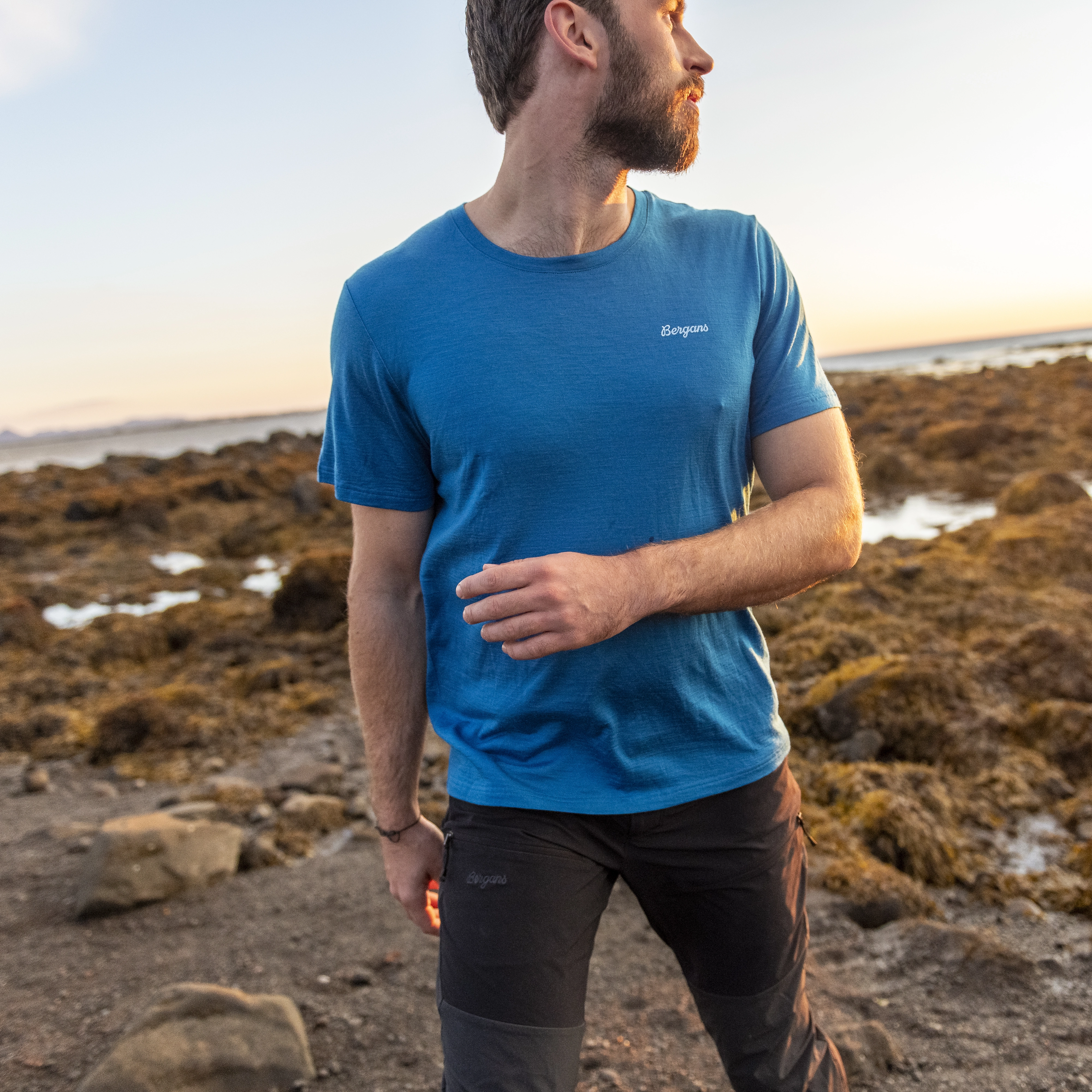 Rabot Emblem Wool Tee Men Dark Aqua Lagoon
