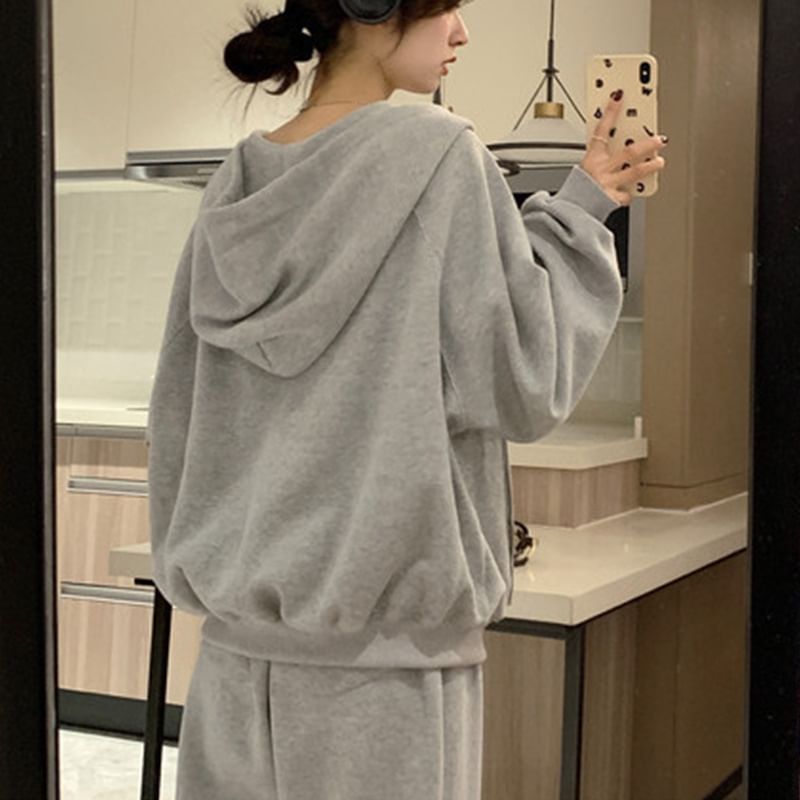 Metticus - Set: Lettering Hoodie + High Rise Wide Leg Sweatpants