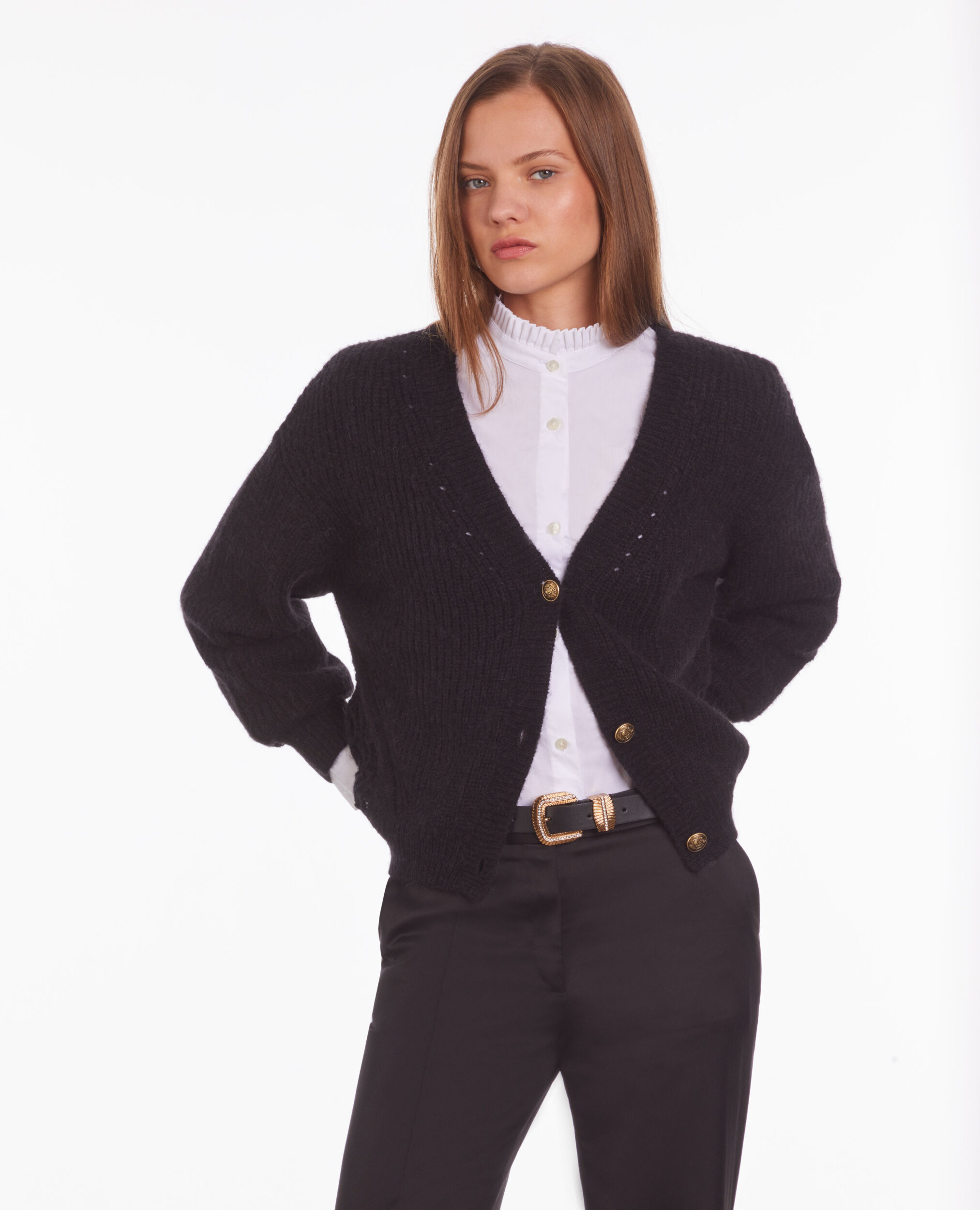 Cardigan noir en laine mélangée
