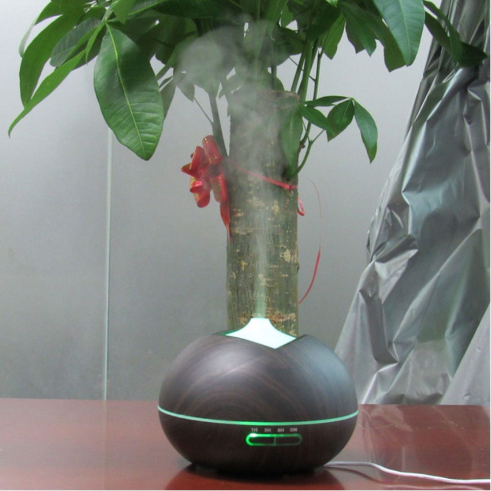 (400ml) Ultraschall Luftbefeuchter Aroma Öl Diffuser in Holz Optik mit LED Beleuchtung - Hellbraun