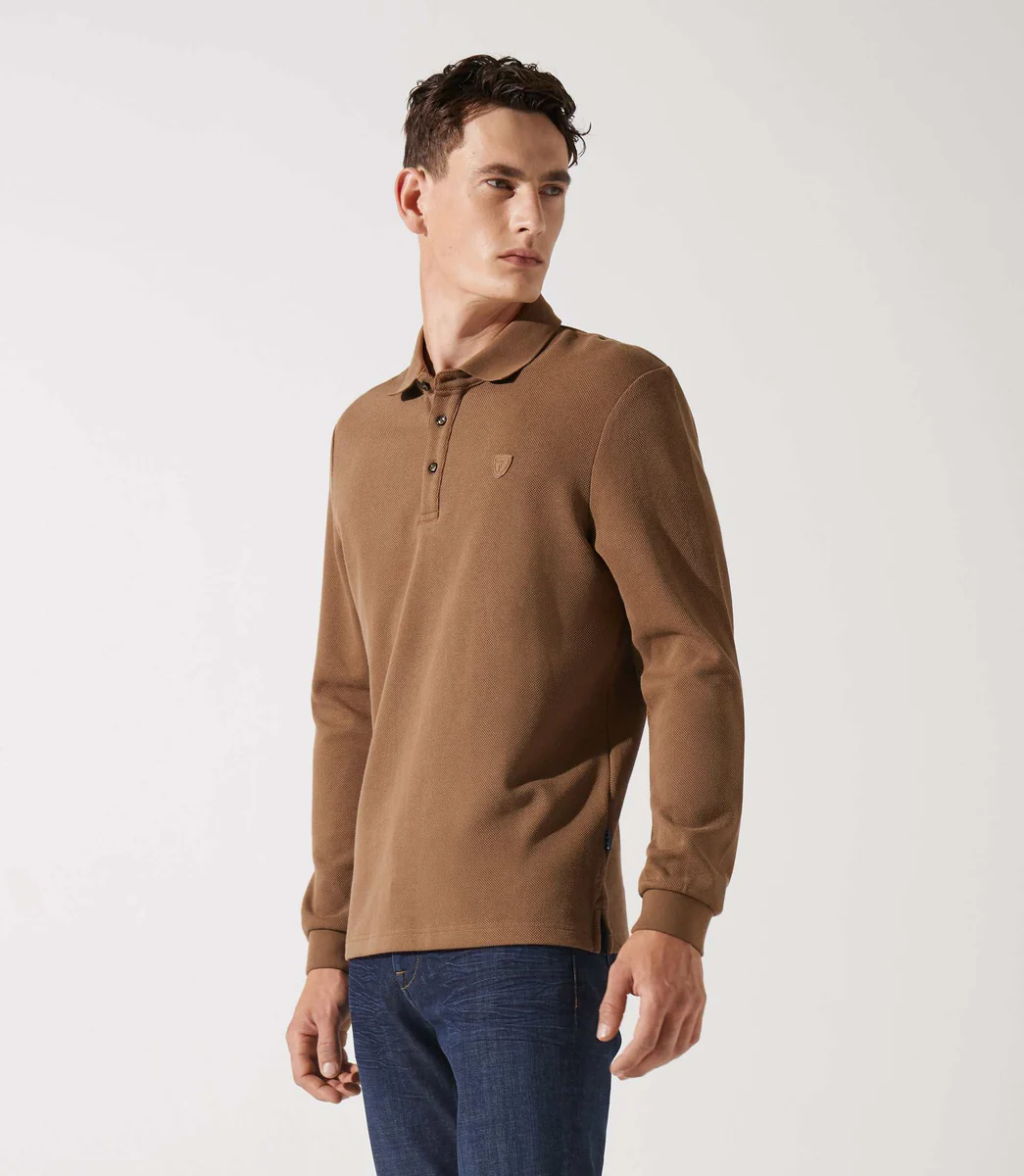 Polo manche longue camel chiné GIPIQUE