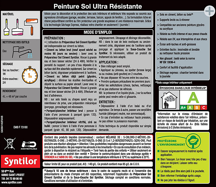 Peinture extérieure pour sol ultra résistante acier satin Syntilor 4L