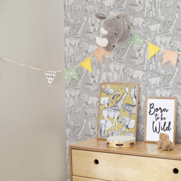 Vliesbehang Jungle dieren grijs (108567)