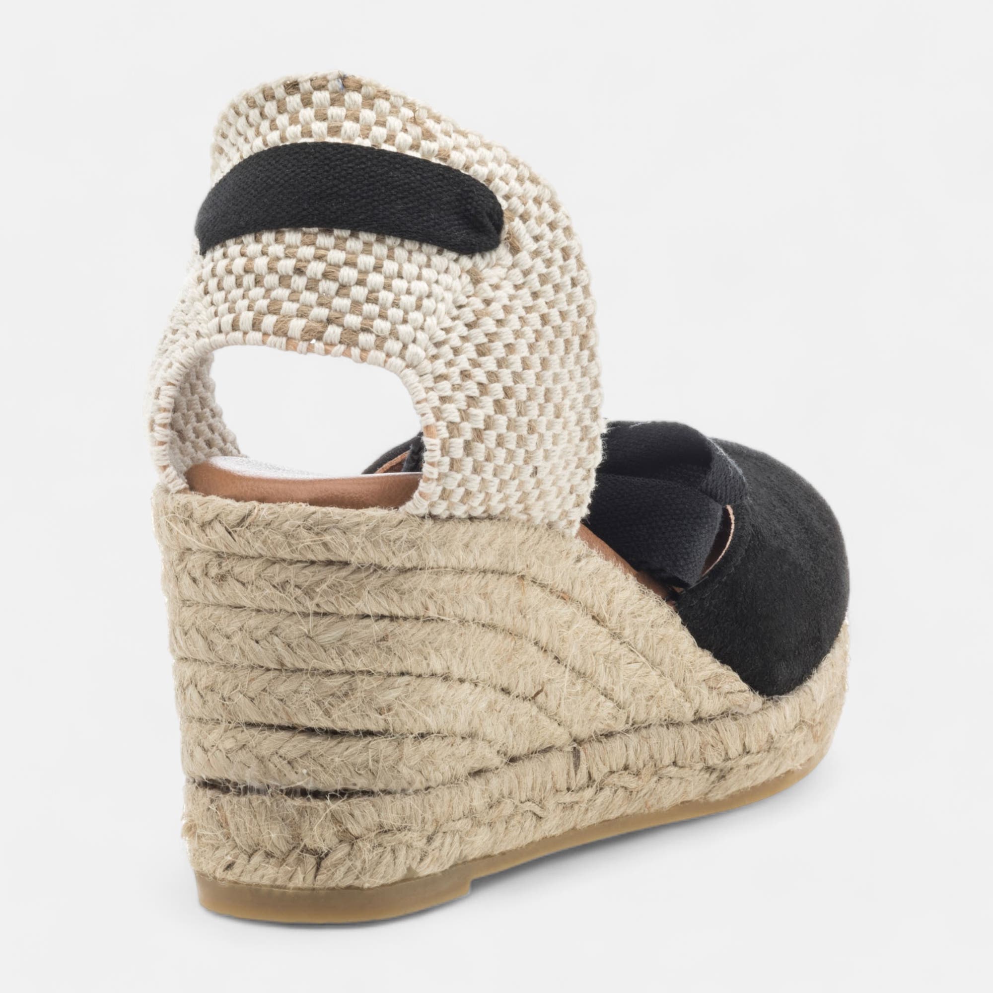 Espadrilles à talon compensé Femme en cuir noir