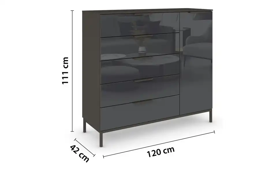 Sideboard Basaltgrau, Graphit Front: Glas, Oberboden: Dekor Graphit