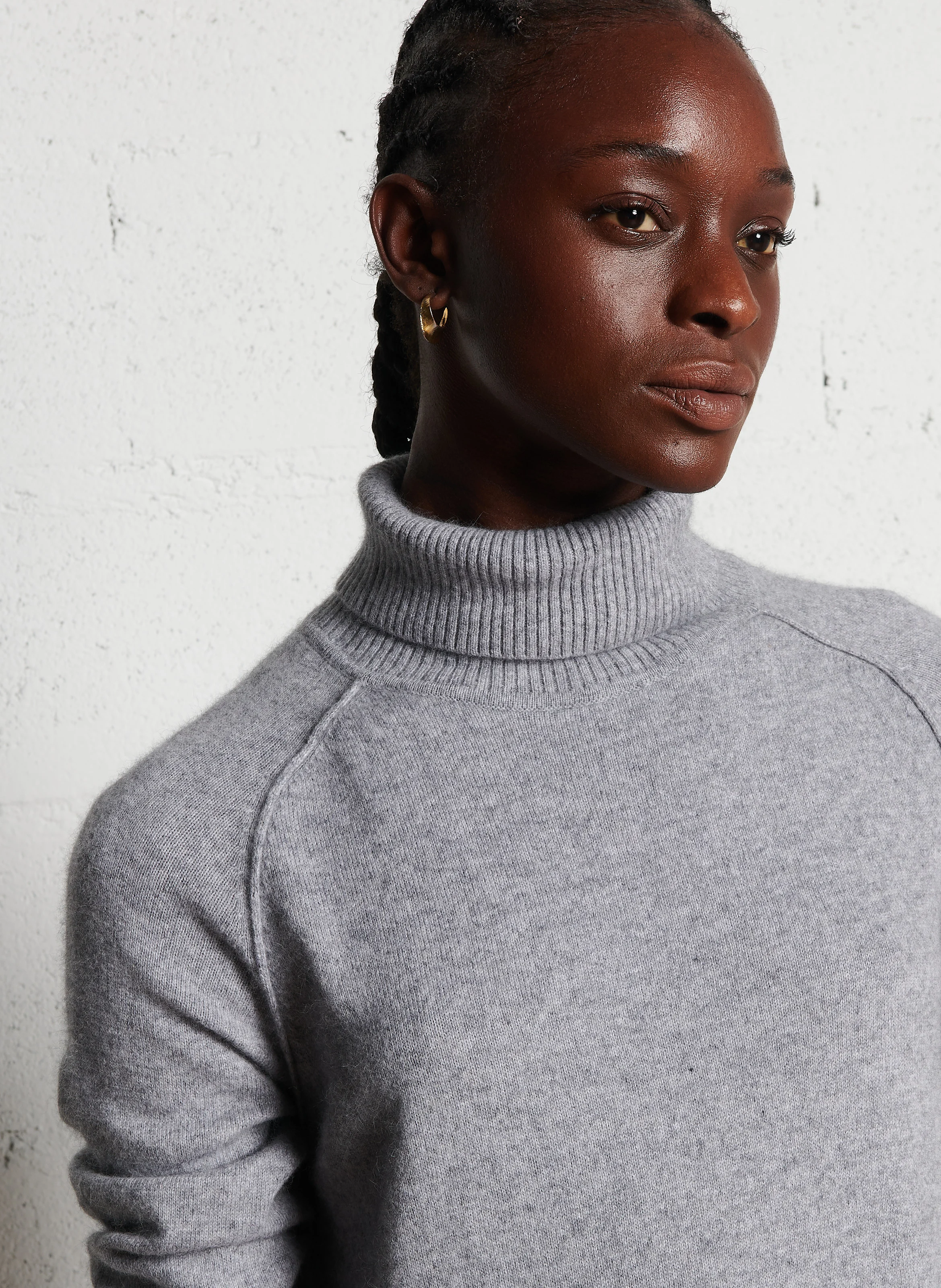 LOU - Robe pull midi col roulé en laine mélangée| Gris