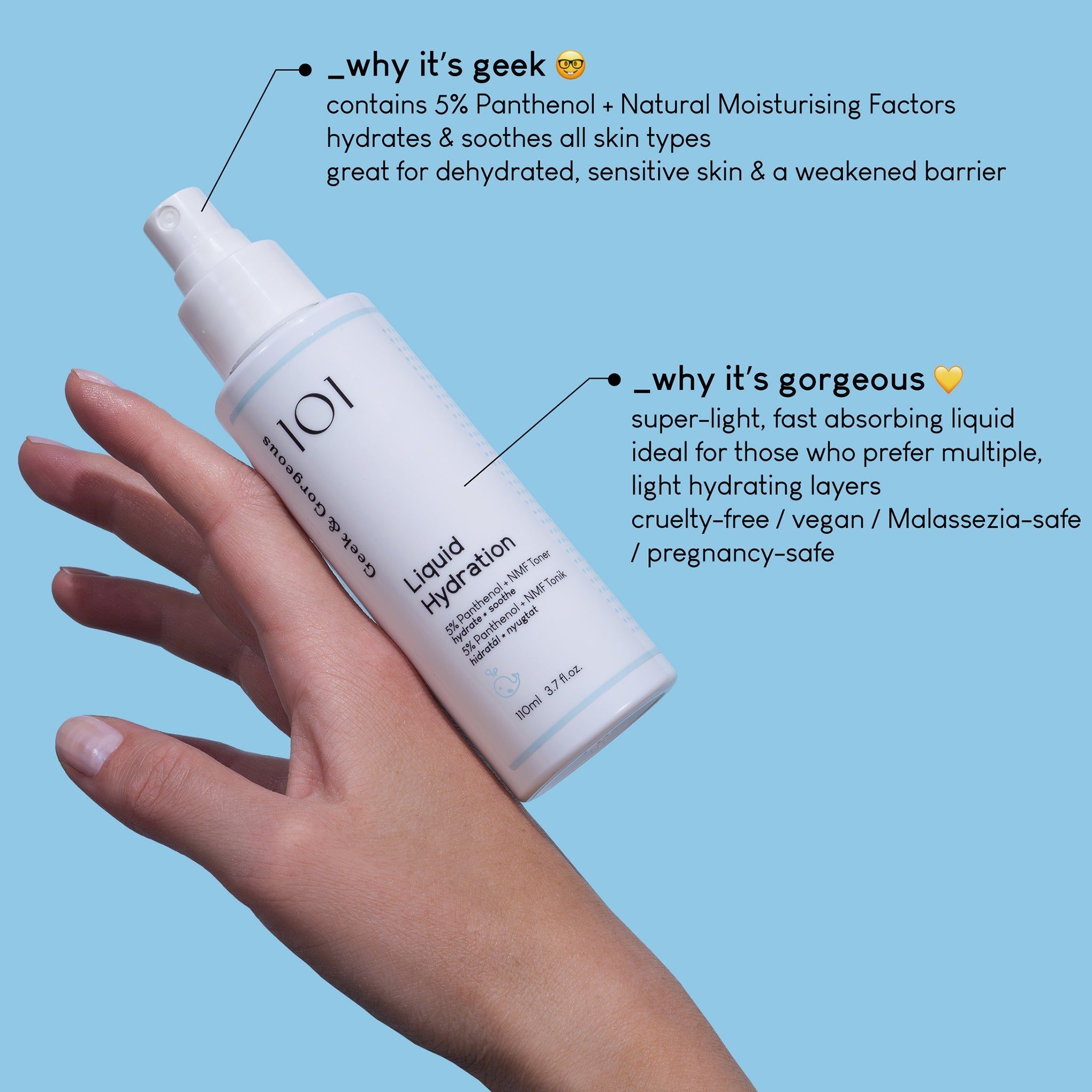Geek & Gorgeous Liquid Hydration- Hydrierendes Gesichtsspray mit 5% Panthenol ,110 ml