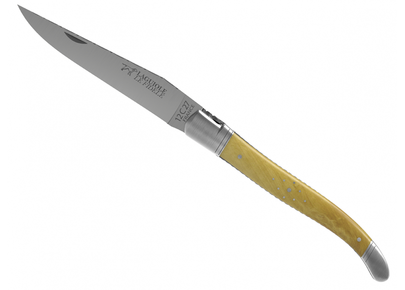 Couteau Laguiole prestige avec un manche en buis et mitres en acier inoxydable