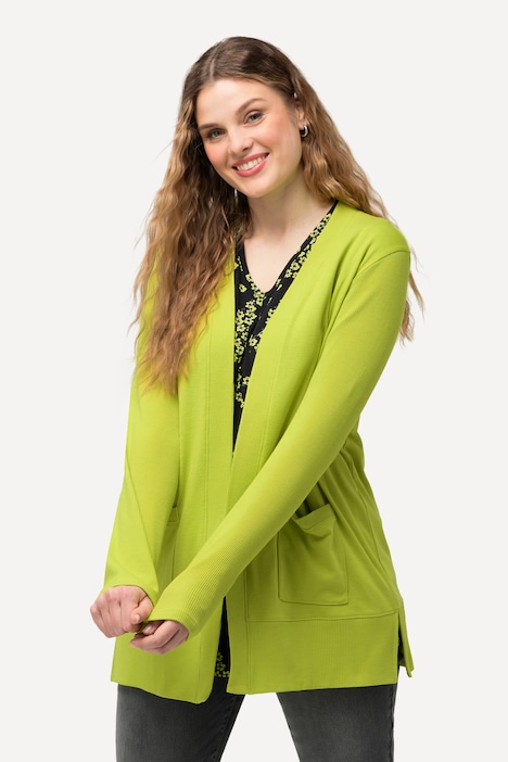 Sweatjacke, Waffelstruktur, offene Form, Langarm