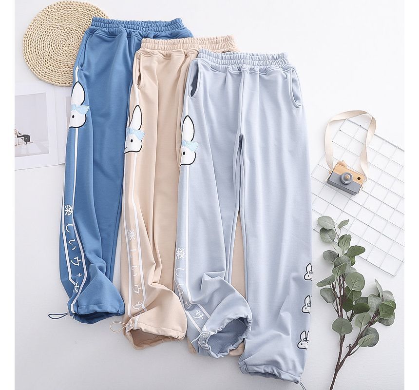 Angel Love - Elastische taille, losvallende joggingbroek met konijnenborduursel