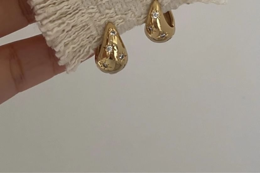 Hansha - 925 Sterling Zilveren Strass Hoepel Oorbel