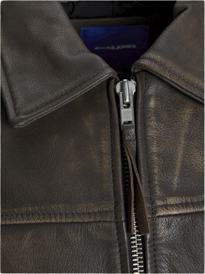 Jack & Jones JORCLEAN LEATHER JKT GOAT STYD AW24 Chocolate brown