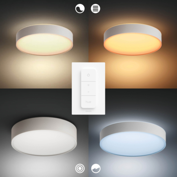 Philips Hue plafondlamp Enrave wit - warm tot koelwit licht 34W - Ø 42 cm - met 1 dimmerswitch