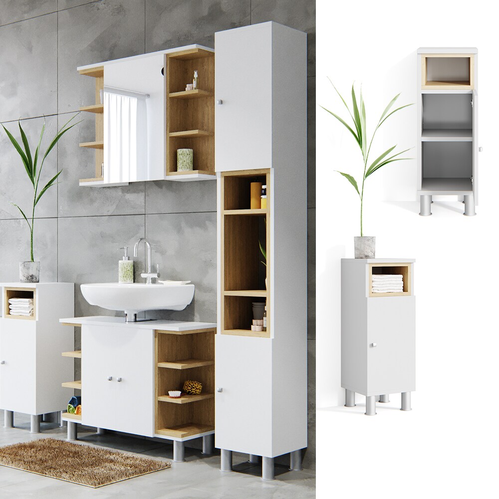 VICCO Badschrank AQUIS weiß Eiche Midischrank Bad Schrank Badregal Badezimmer