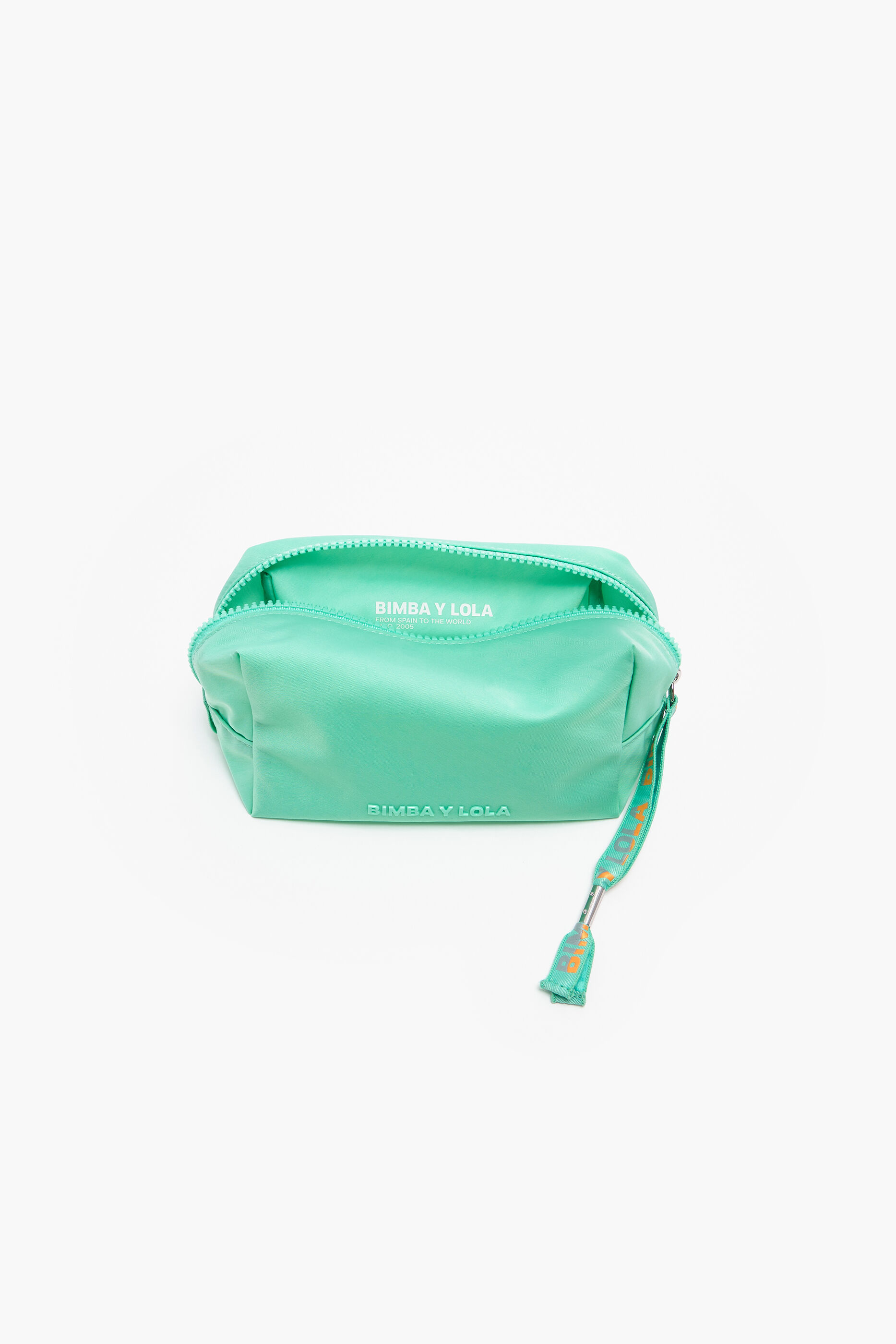 Nécessaire retangular tamanho M, em nylon verde-água.